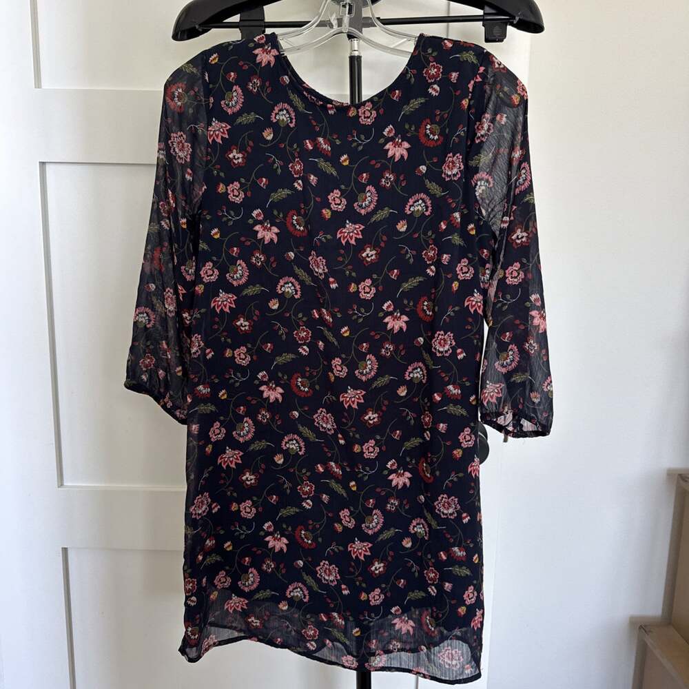 Hollister Dark Floral Chiffon Mini Dress Small Sheer Sleeve Cottagecore Indie
